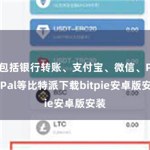 包括银行转账、支付宝、微信、PayPal等比特派下载bitpie安卓版安装